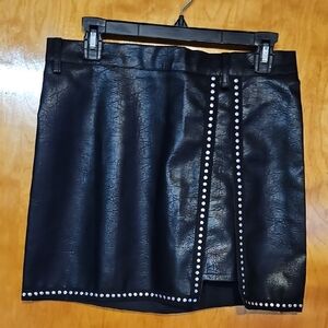 SHEIN Black Faux Leather Mini Skirt with Studs